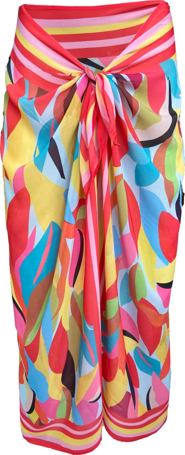 Emily Coral Tropical Silk Chiffon Pareo
