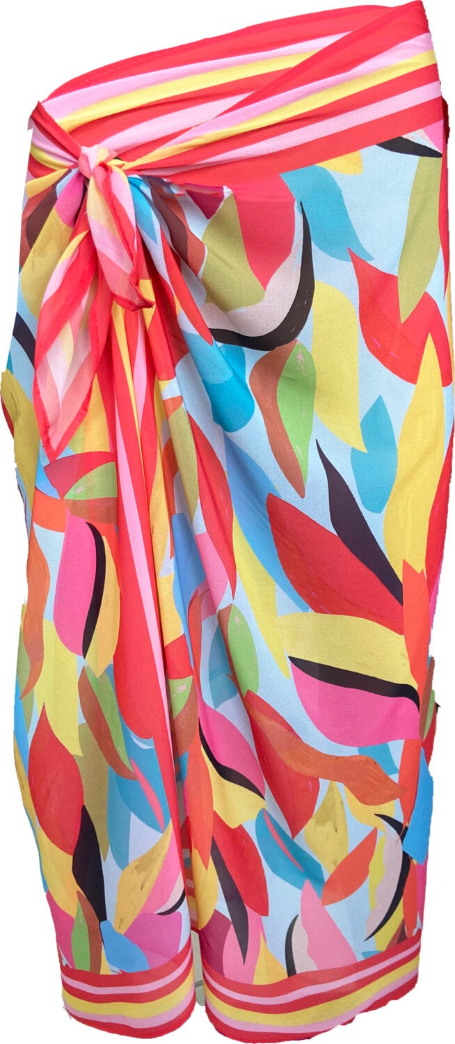 Emily Coral Tropical Silk Chiffon Pareo