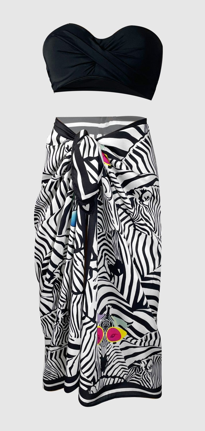 Lana - Zebra Pattern Pareo with Glasses See-through Shiny FABRIC - 95CM*145CM