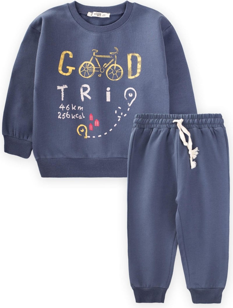 Good Tri Printed Sweatshirt Set 1-8 Years Old Navy Blue