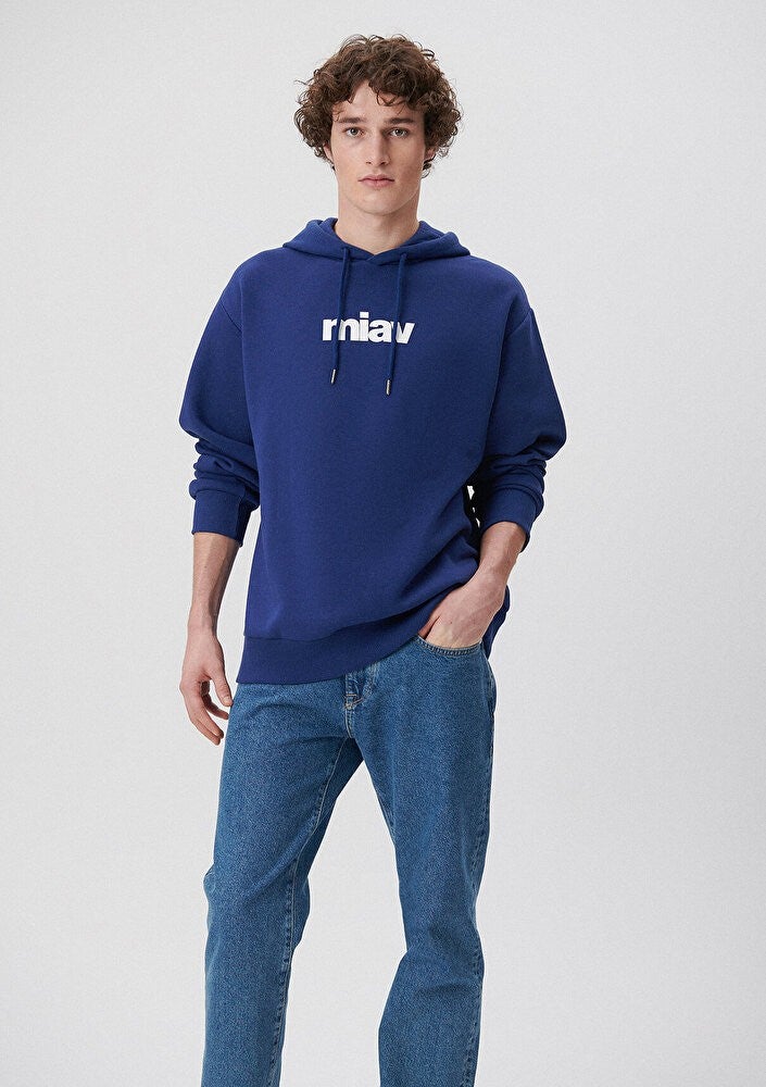 Blue Men's Blue Logo Printed Hooded Blue Sweatshirt 0S10001-70722