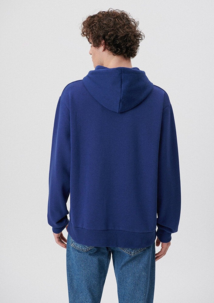 Blue Men's Blue Logo Printed Hooded Blue Sweatshirt 0S10001-70722