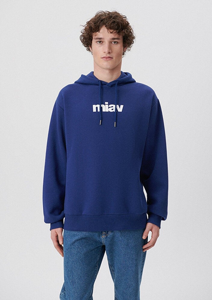 Blue Men's Blue Logo Printed Hooded Blue Sweatshirt 0S10001-70722