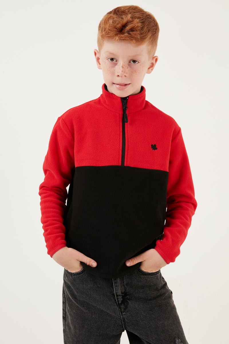 Soft Textured Half Zipper Color Block Stand Collar Fleece Unisex Children's Fleece 5905004