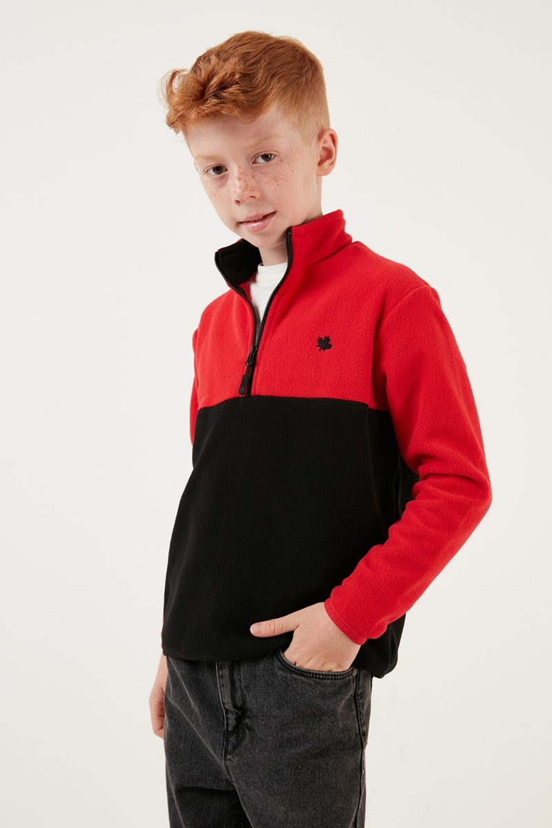 Soft Textured Half Zipper Color Block Stand Collar Fleece Unisex Children's Fleece 5905004