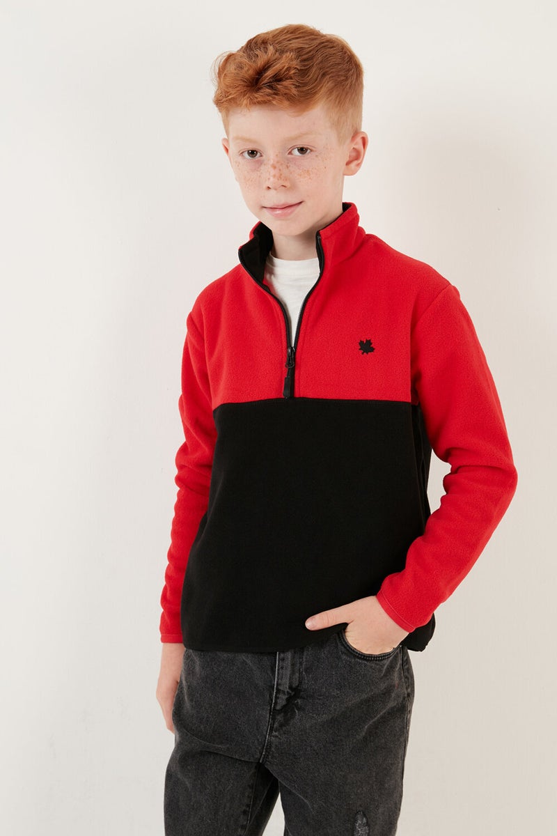 Soft Textured Half Zipper Color Block Stand Collar Fleece Unisex Children's Fleece 5905004