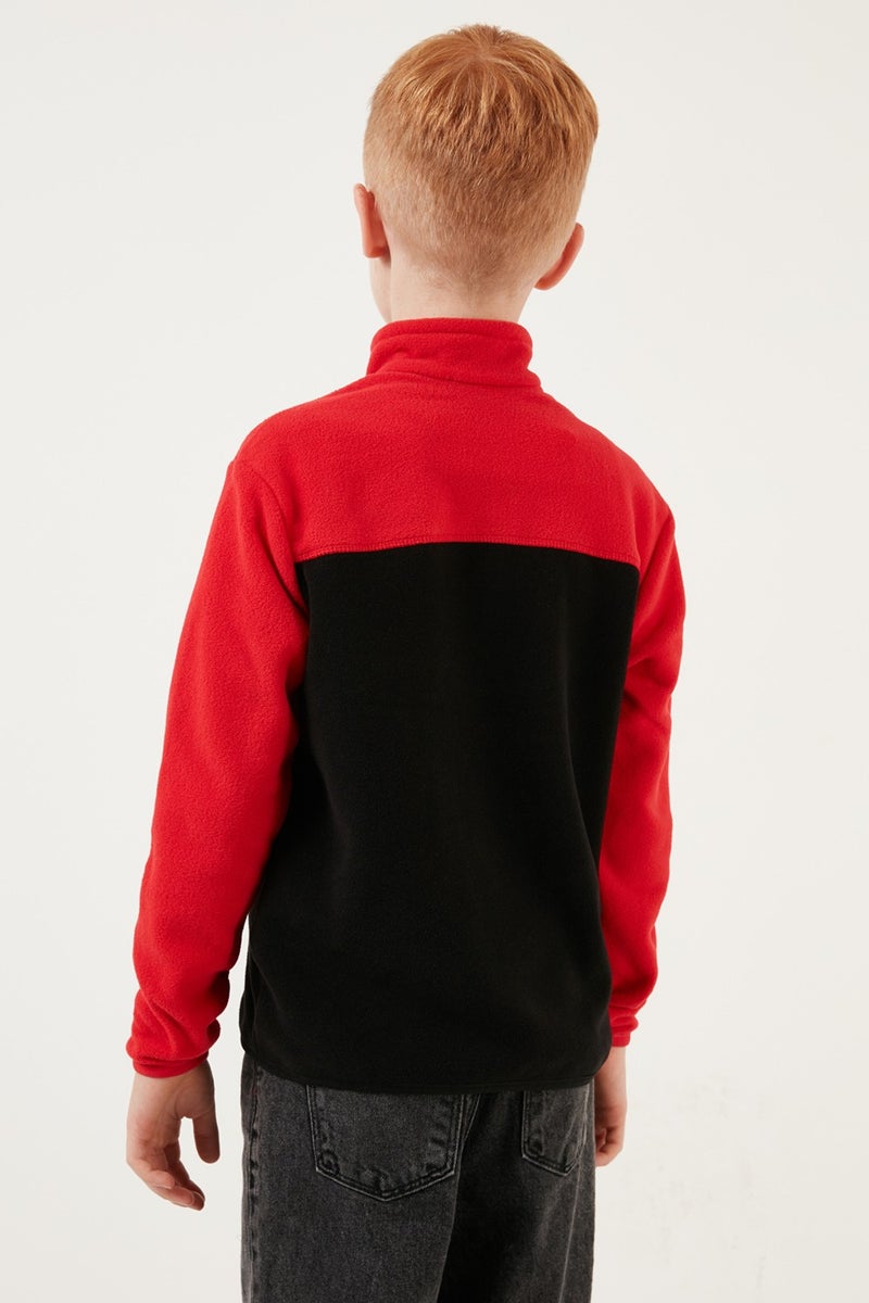 Soft Textured Half Zipper Color Block Stand Collar Fleece Unisex Children's Fleece 5905004