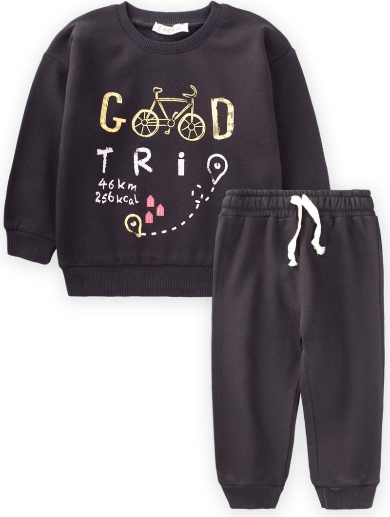 Good Tri Printed Sweatshirt Set 1-8 Years Black