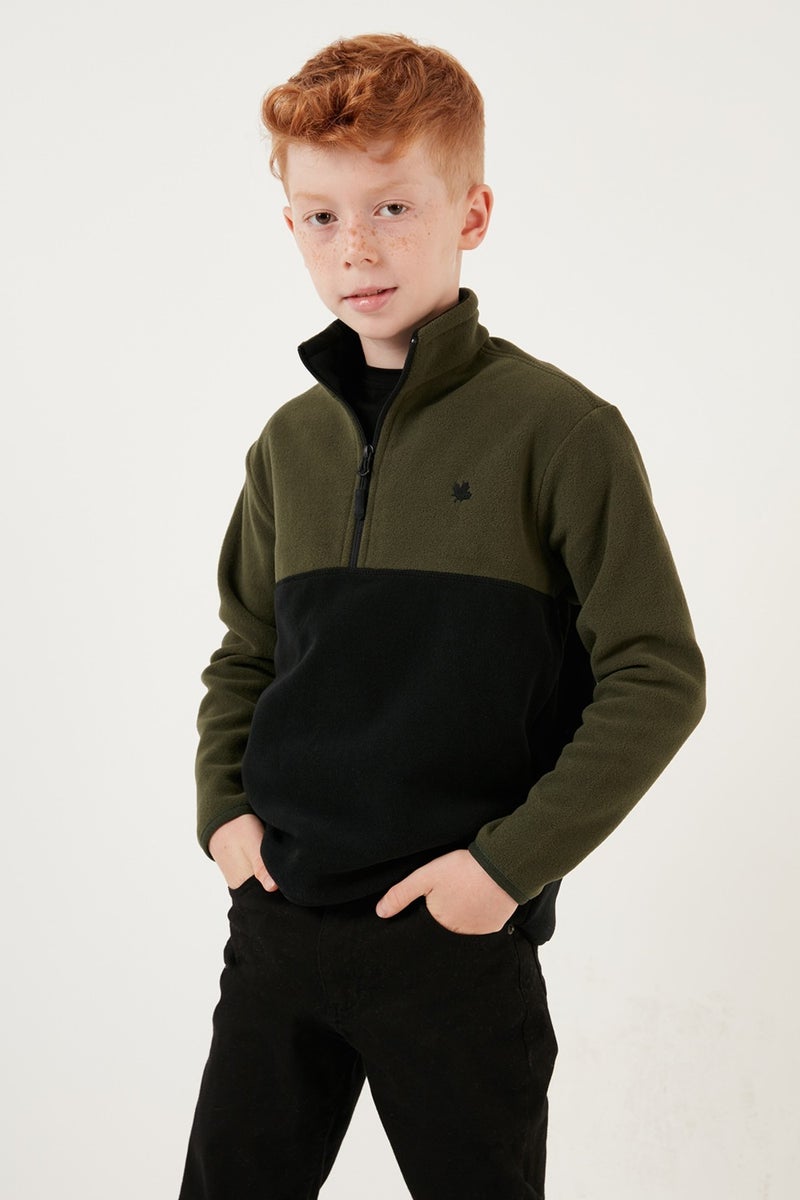 Soft Textured Half Zipper Color Block Stand Collar Fleece Unisex Children's Fleece 5905004