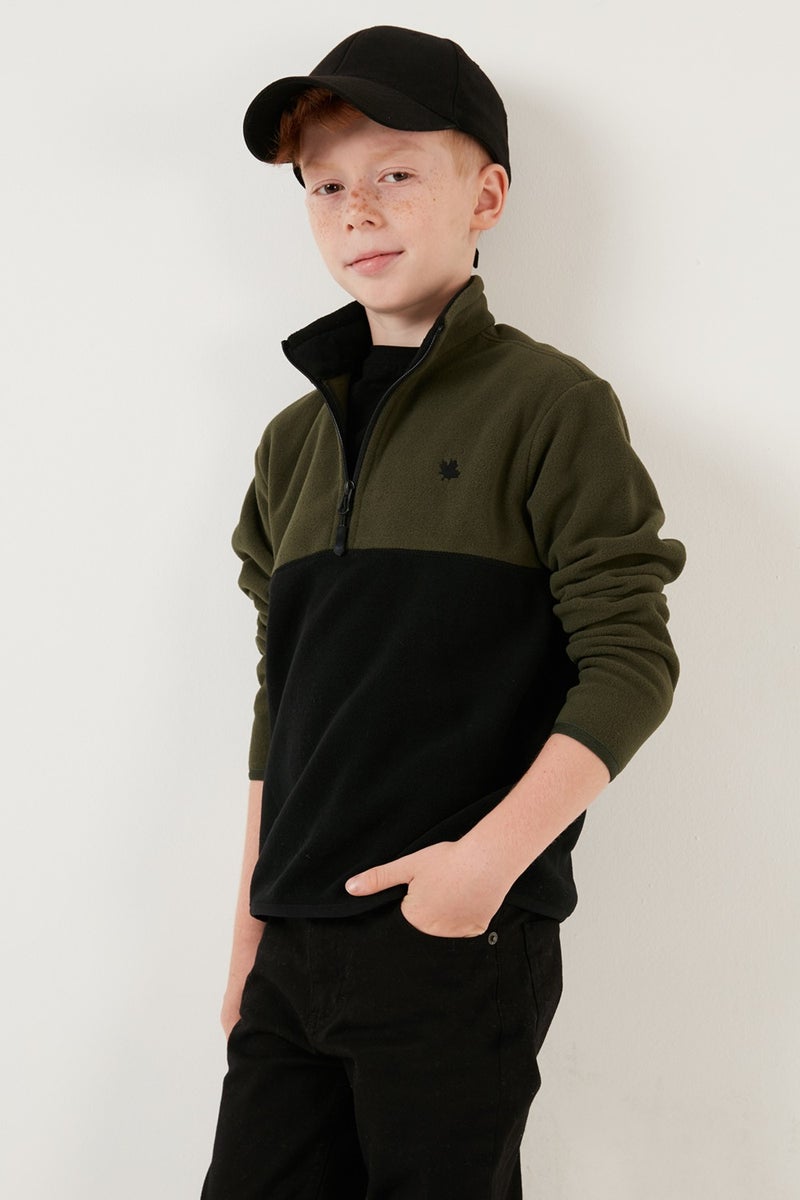 Soft Textured Half Zipper Color Block Stand Collar Fleece Unisex Children's Fleece 5905004