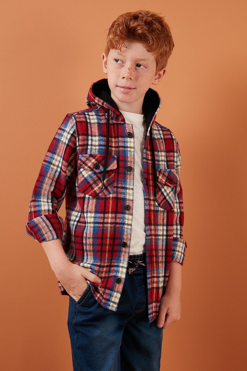 Plaid Hooded Winter Lumberjack Shirt with Pockets Boys' Shirt CF24W81779