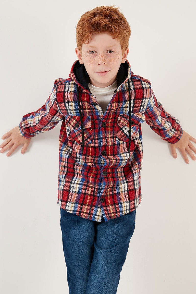 Plaid Hooded Winter Lumberjack Shirt with Pockets Boys' Shirt CF24W81779