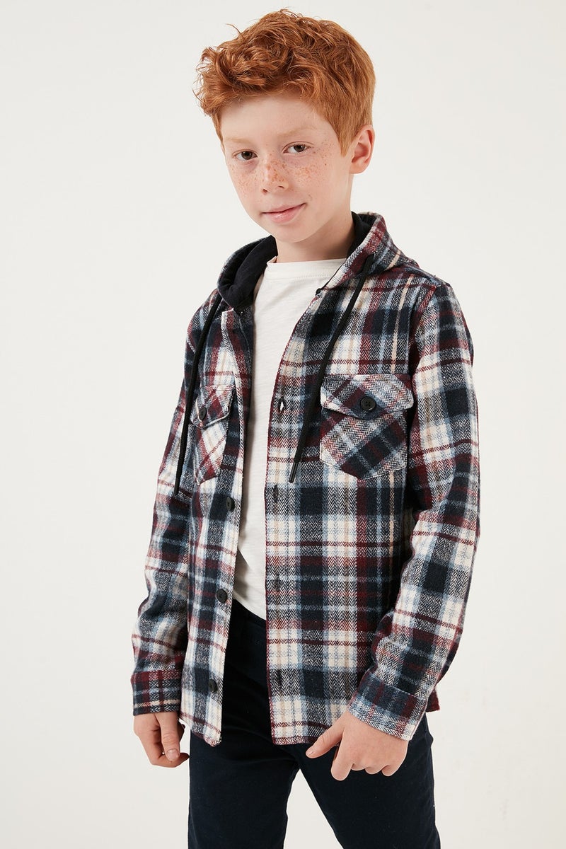 Plaid Hooded Winter Lumberjack Shirt with Pockets Boys' Shirt CF24W81779