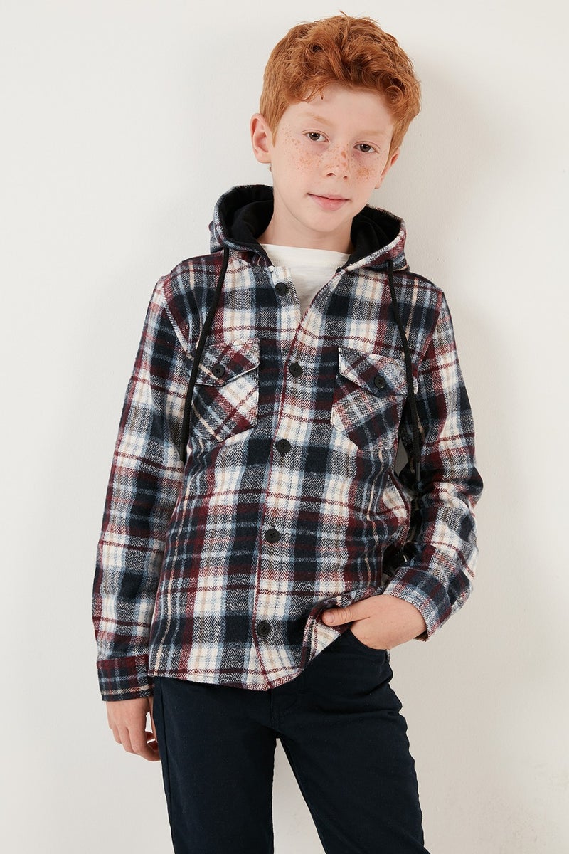 Plaid Hooded Winter Lumberjack Shirt with Pockets Boys' Shirt CF24W81779