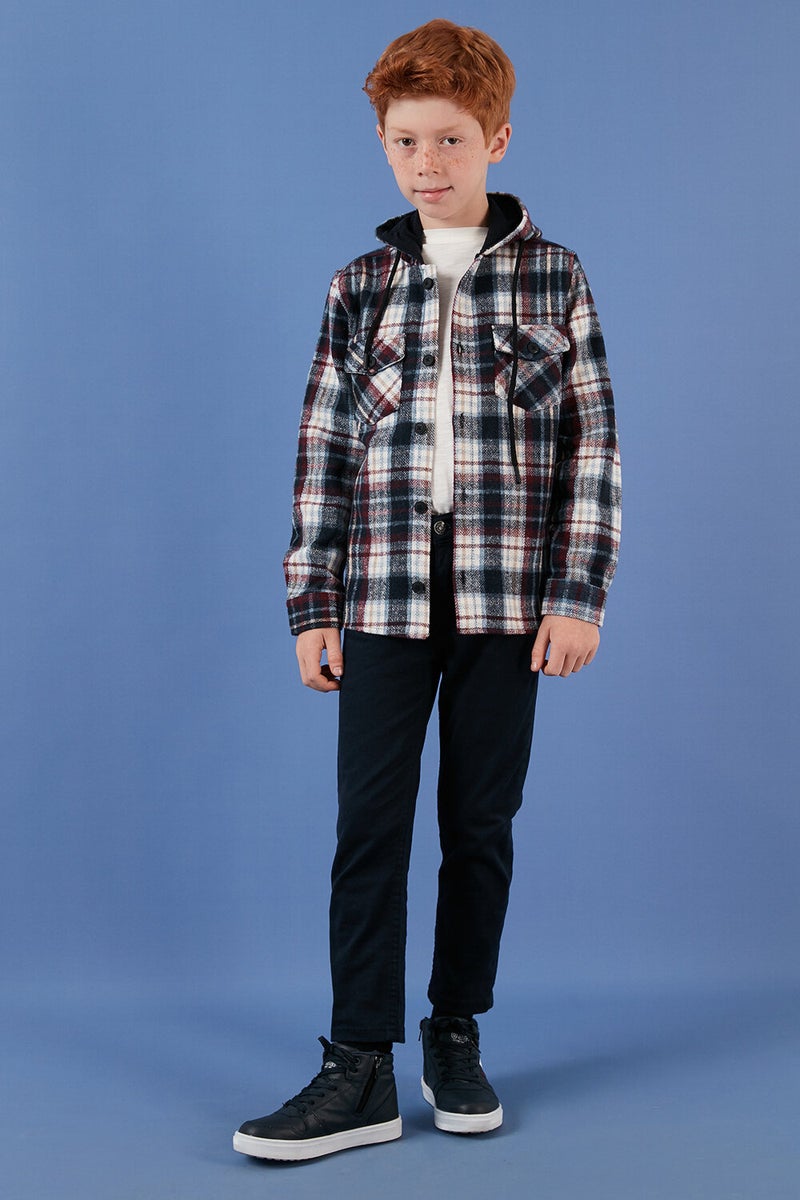 Plaid Hooded Winter Lumberjack Shirt with Pockets Boys' Shirt CF24W81779