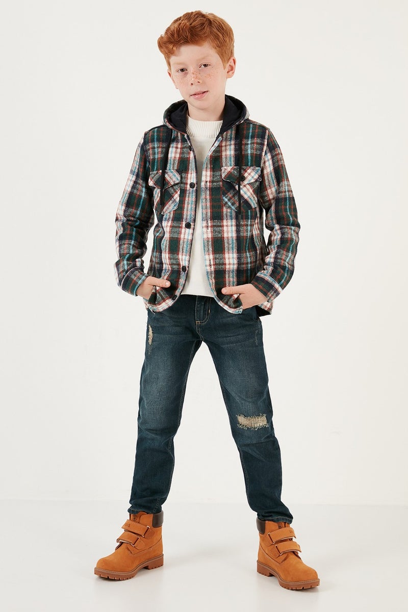 Plaid Hooded Winter Lumberjack Shirt with Pockets Boys' Shirt CF24W81779