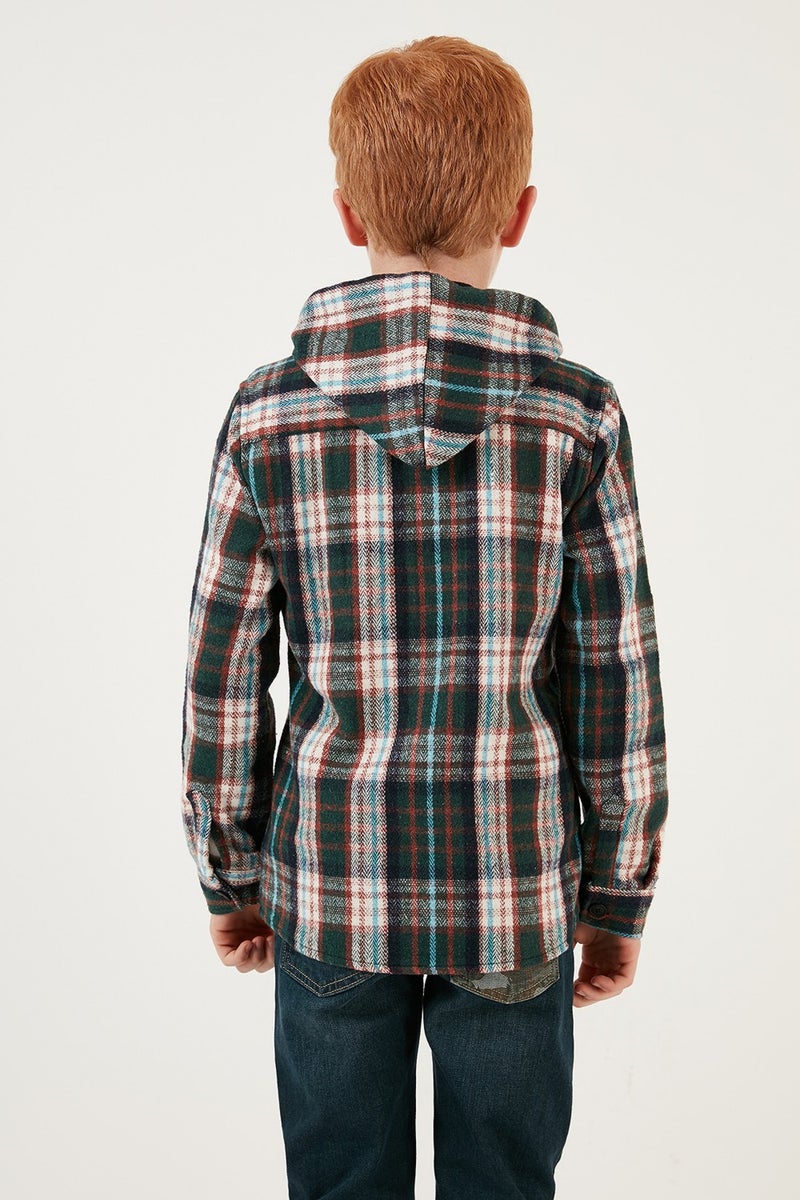 Plaid Hooded Winter Lumberjack Shirt with Pockets Boys' Shirt CF24W81779