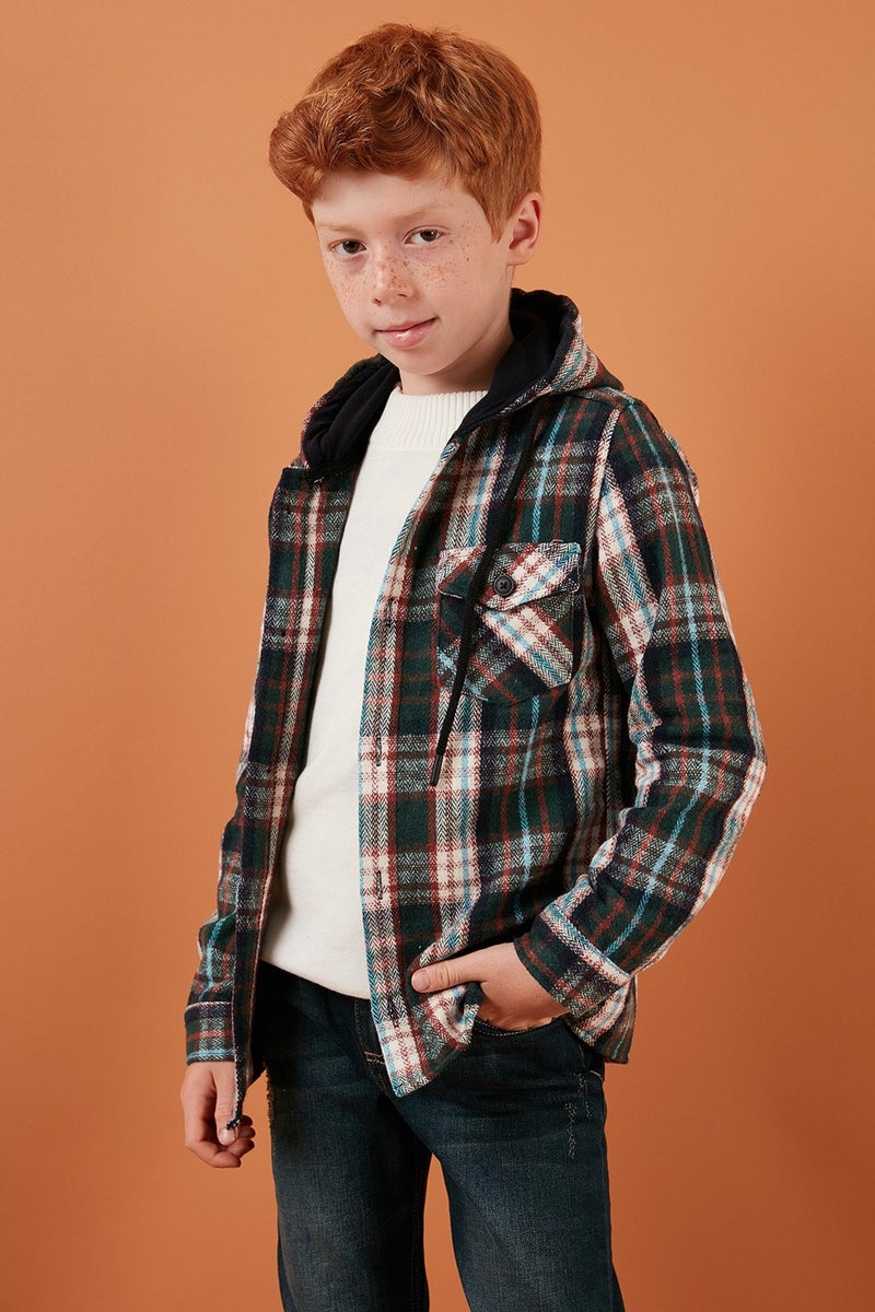 Plaid Hooded Winter Lumberjack Shirt with Pockets Boys' Shirt CF24W81779