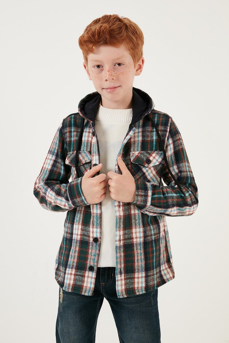 Plaid Hooded Winter Lumberjack Shirt with Pockets Boys' Shirt CF24W81779