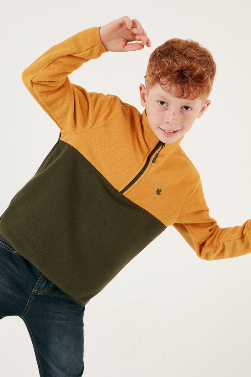 Soft Textured Half Zipper Color Block Stand Collar Fleece Unisex Children's Fleece 5905004