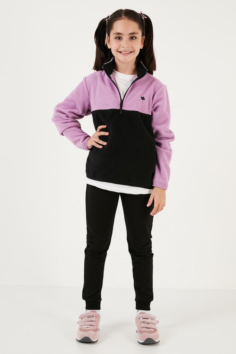 Soft Textured Half Zipper Color Block Stand Collar Fleece Unisex Children's Fleece 5905004