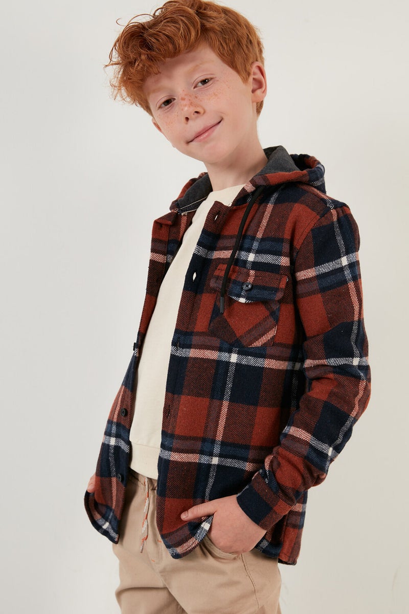 Cotton Hooded Plaid Lumberjack Shirt Boy's Shirt CF22W814764