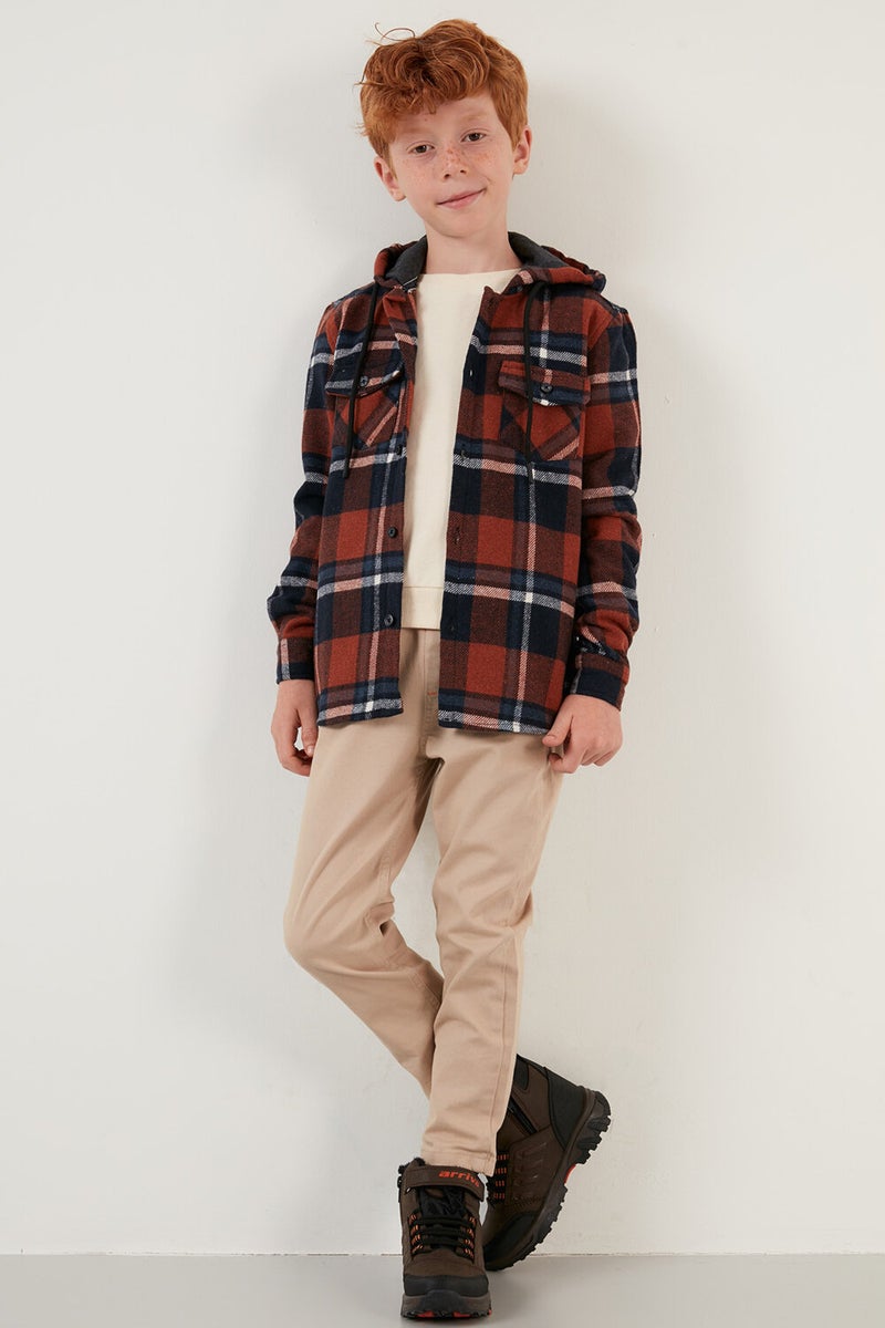 Cotton Hooded Plaid Lumberjack Shirt Boy's Shirt CF22W814764