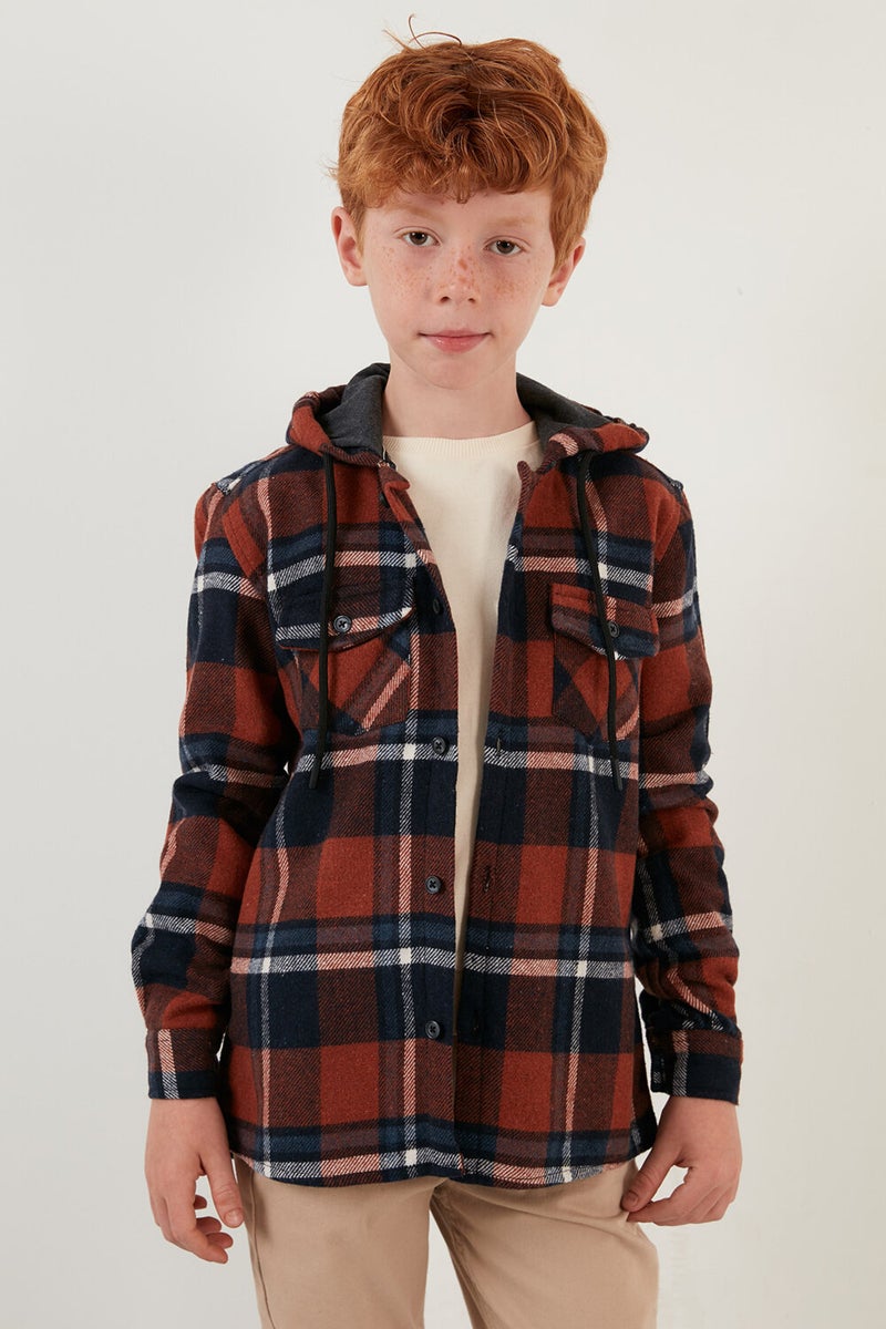 Cotton Hooded Plaid Lumberjack Shirt Boy's Shirt CF22W814764