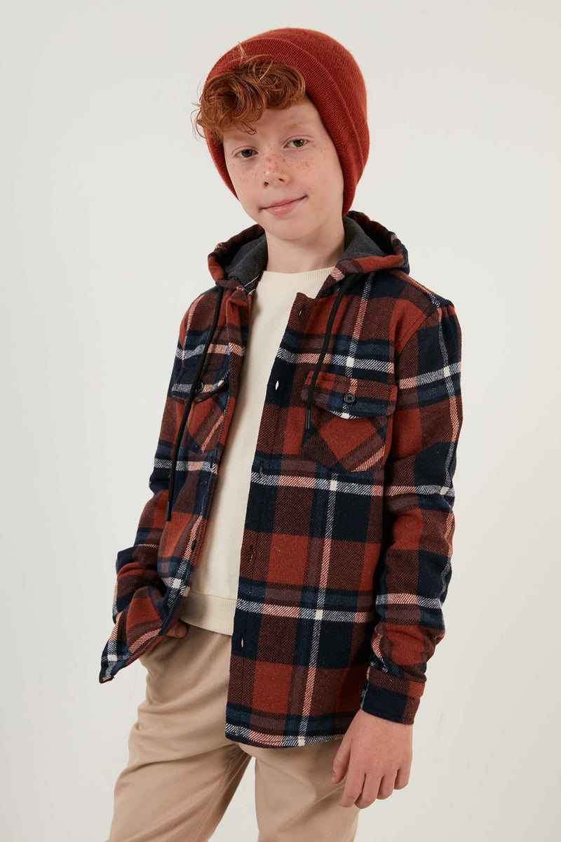 Cotton Hooded Plaid Lumberjack Shirt Boy's Shirt CF22W814764