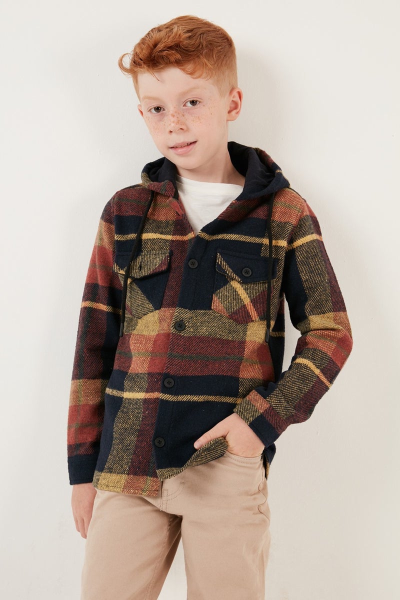 Hooded Double Pocket Plaid Winter Lumberjack Shirt Boy's Shirt CF24W81781