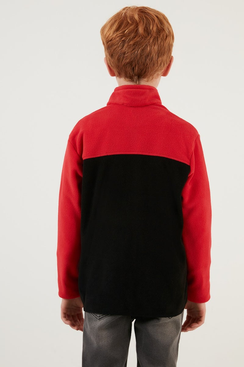 Soft Textured Zippered Color Block Stand Collar Pocket Fleece Unisex Children's Fleece 5905001