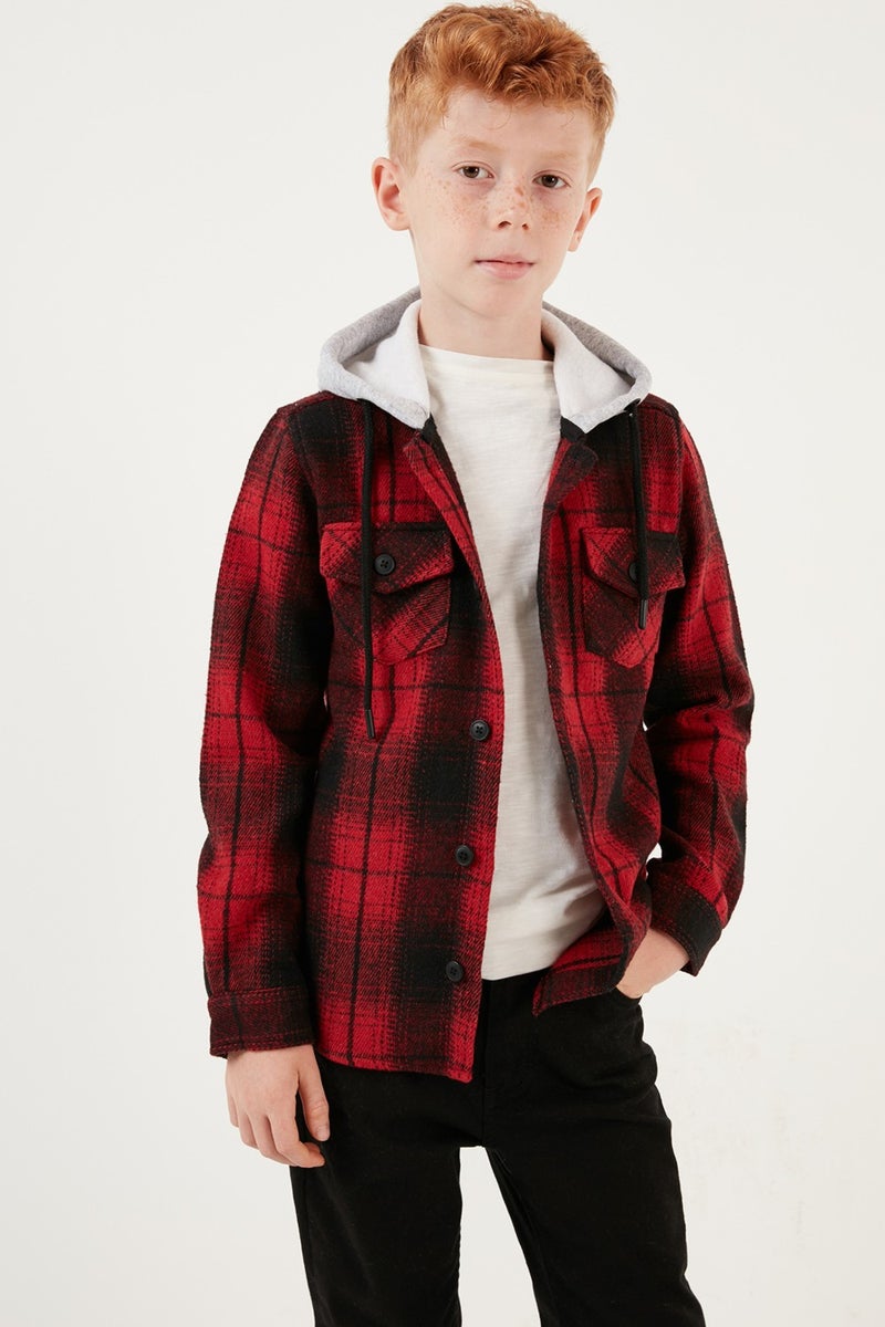 Hooded Double Pocket Plaid Winter Lumberjack Shirt Boy's Shirt CF24W81780