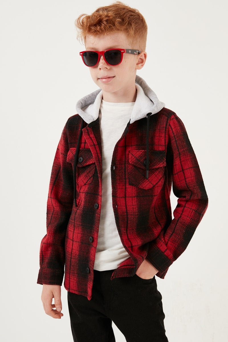 Hooded Double Pocket Plaid Winter Lumberjack Shirt Boy's Shirt CF24W81780