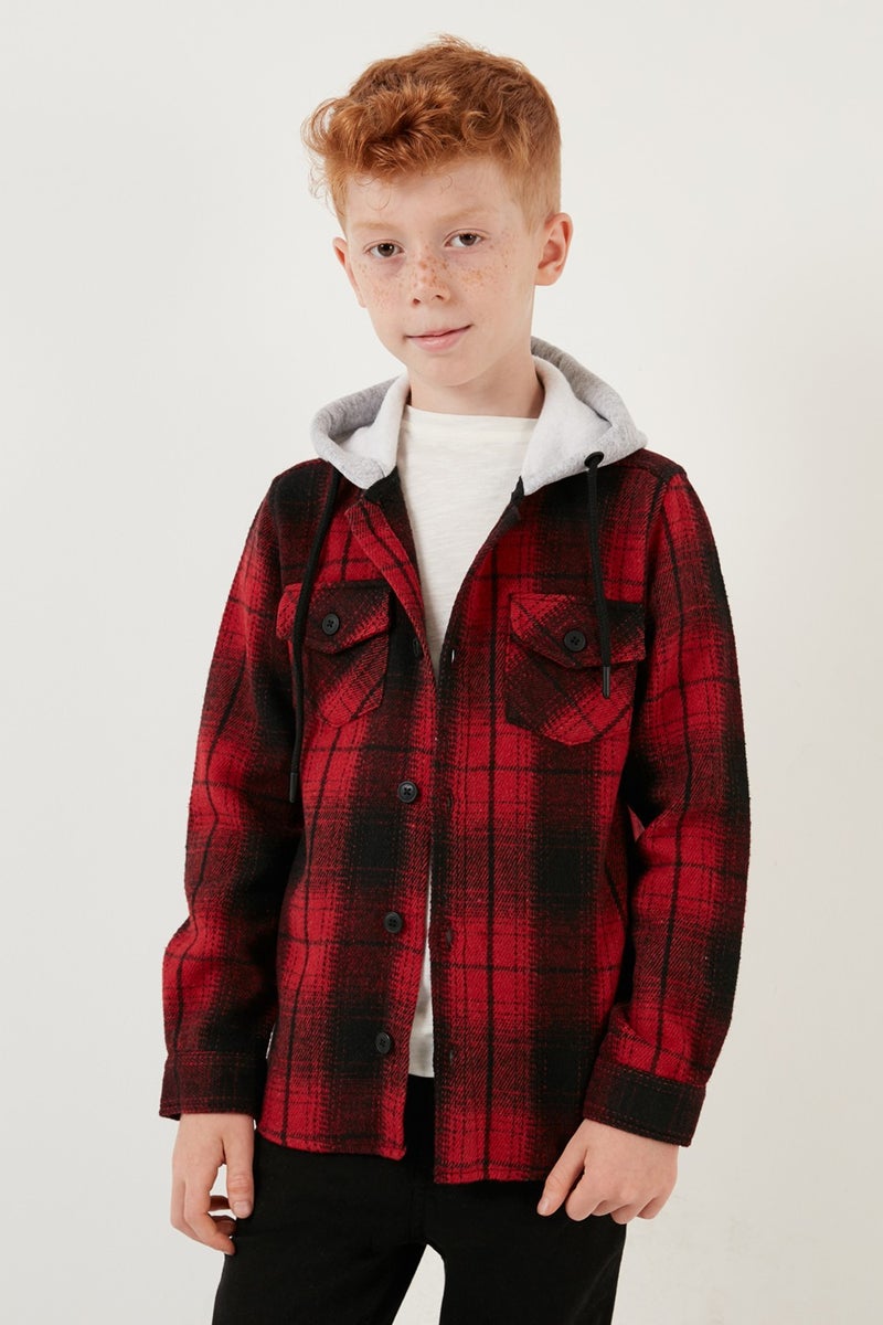 Hooded Double Pocket Plaid Winter Lumberjack Shirt Boy's Shirt CF24W81780