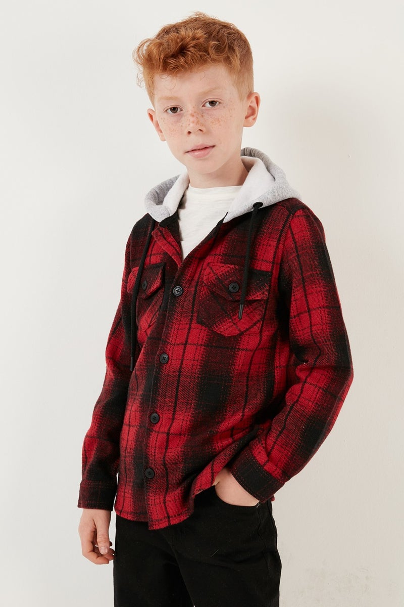 Hooded Double Pocket Plaid Winter Lumberjack Shirt Boy's Shirt CF24W81780