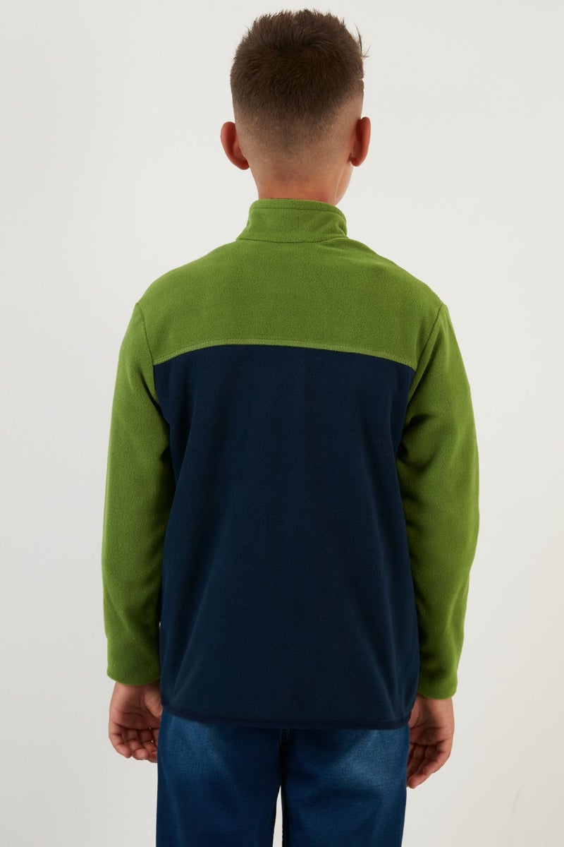 Soft Textured Zippered Color Block Stand Collar Pocket Fleece Unisex Children's Fleece 5905001