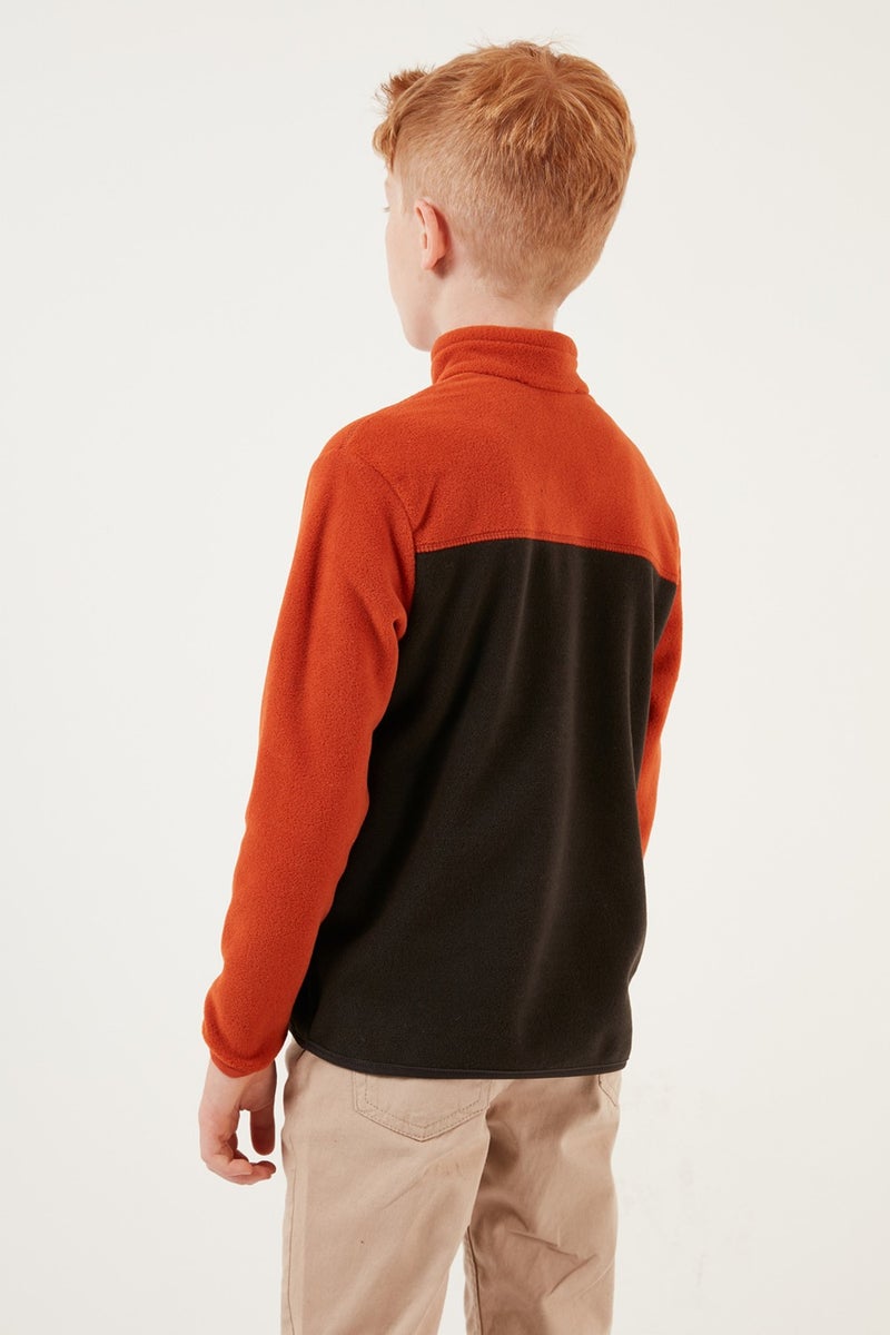 Soft Textured Half Zipper Color Block Stand Collar Fleece Unisex Children's Fleece 5905004