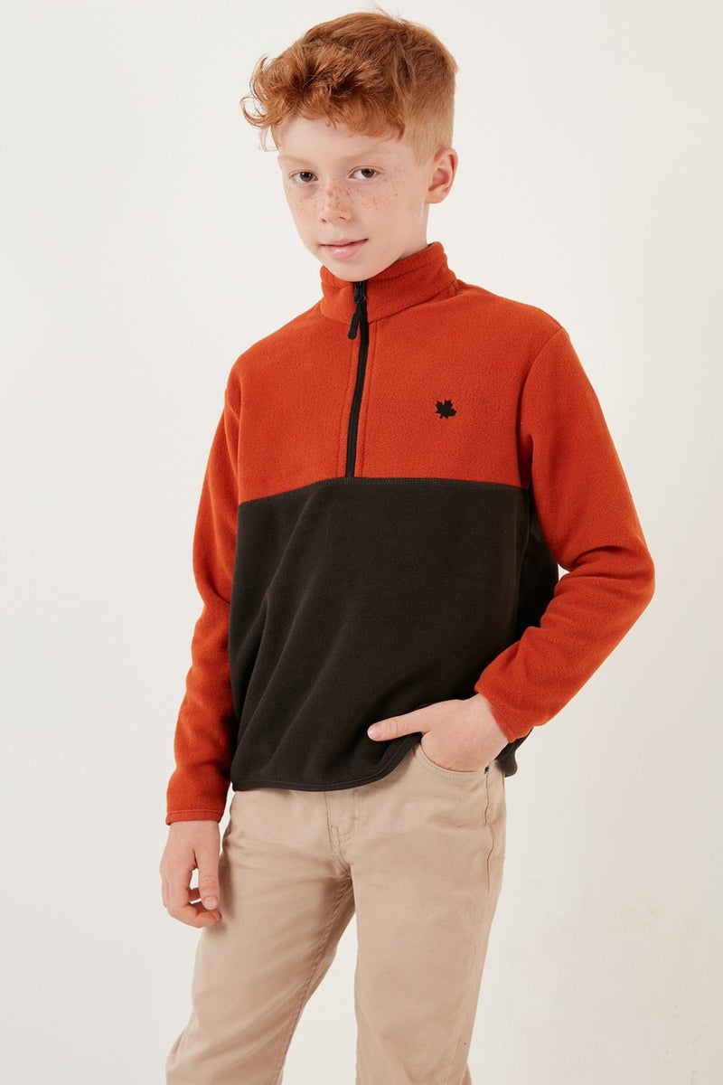 Soft Textured Half Zipper Color Block Stand Collar Fleece Unisex Children's Fleece 5905004