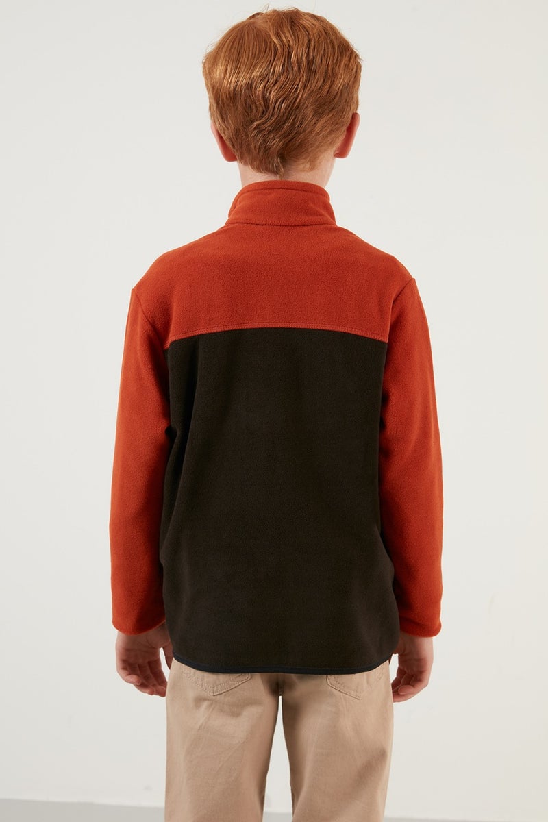 Soft Textured Zippered Color Block Stand Collar Pocket Fleece Unisex Children's Fleece 5905001