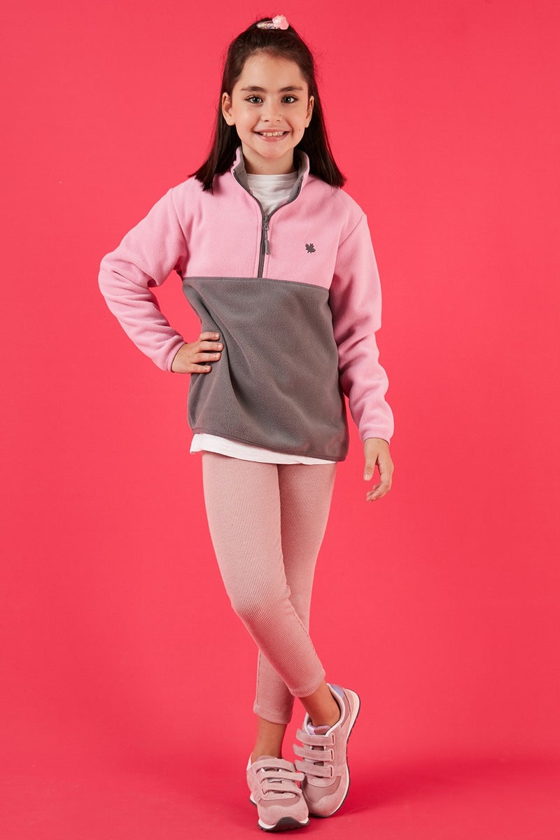 Soft Textured Half Zipper Color Block Stand Collar Fleece Unisex Children's Fleece 5905004