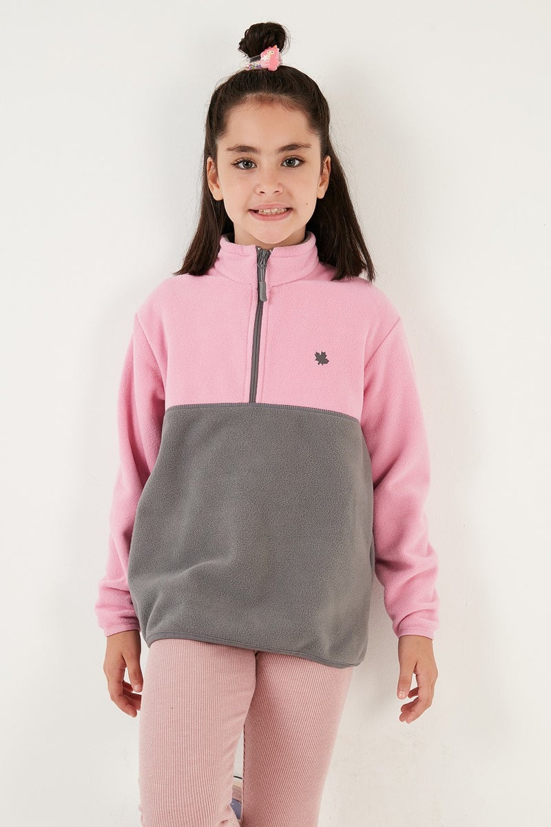 Soft Textured Half Zipper Color Block Stand Collar Fleece Unisex Children's Fleece 5905004