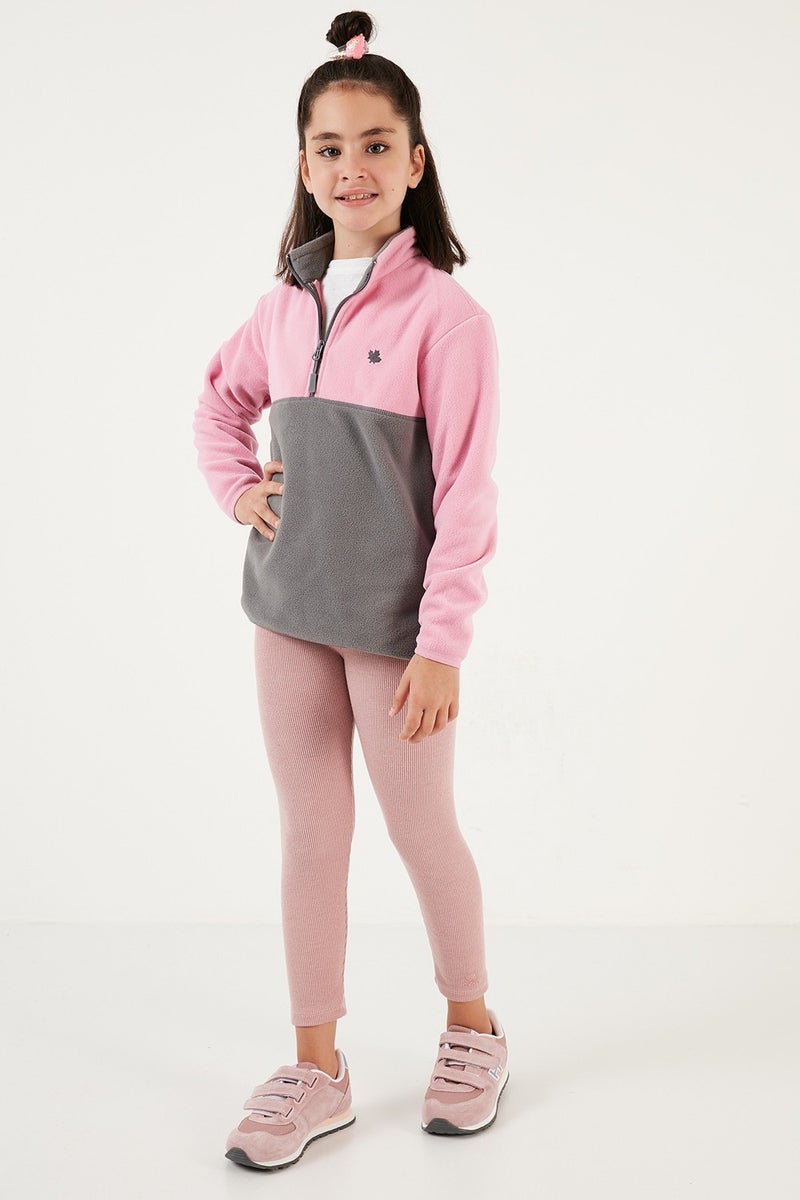 Soft Textured Half Zipper Color Block Stand Collar Fleece Unisex Children's Fleece 5905004