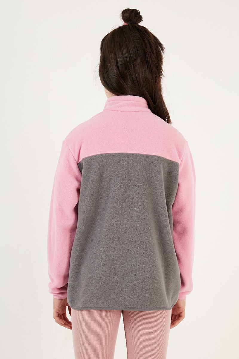 Soft Textured Half Zipper Color Block Stand Collar Fleece Unisex Children's Fleece 5905004