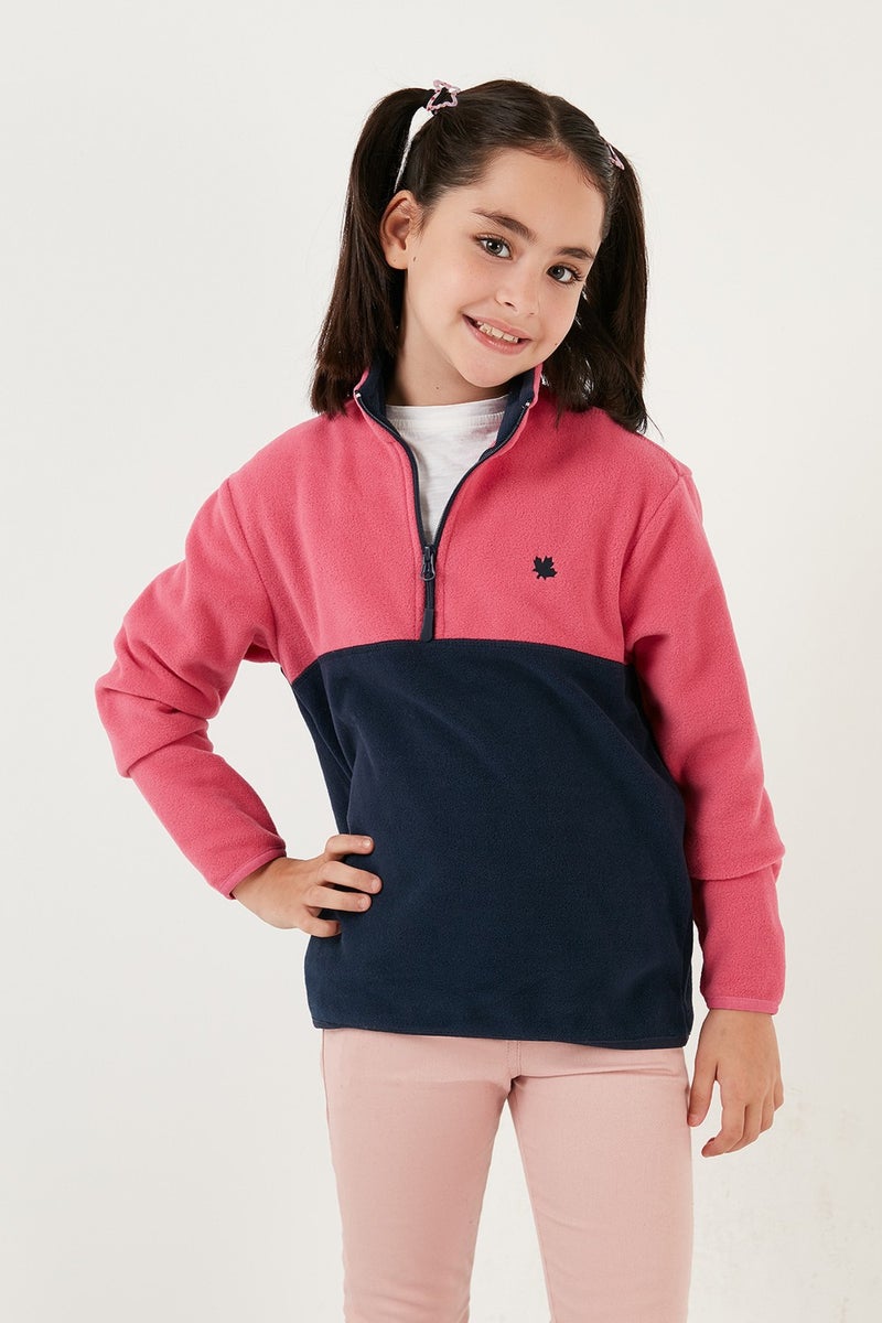 Soft Textured Half Zipper Color Block Stand Collar Fleece Unisex Children's Fleece 5905004