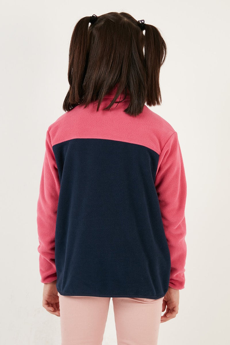 Soft Textured Half Zipper Color Block Stand Collar Fleece Unisex Children's Fleece 5905004