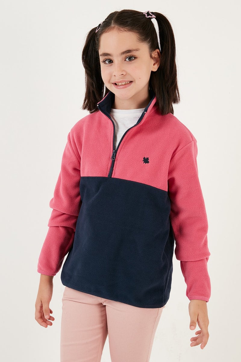 Soft Textured Half Zipper Color Block Stand Collar Fleece Unisex Children's Fleece 5905004