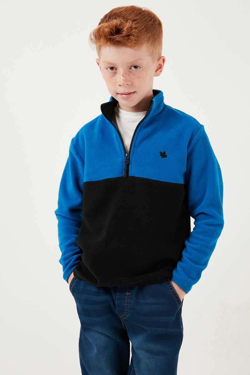 Soft Textured Half Zipper Color Block Stand Collar Fleece Unisex Children's Fleece 5905004