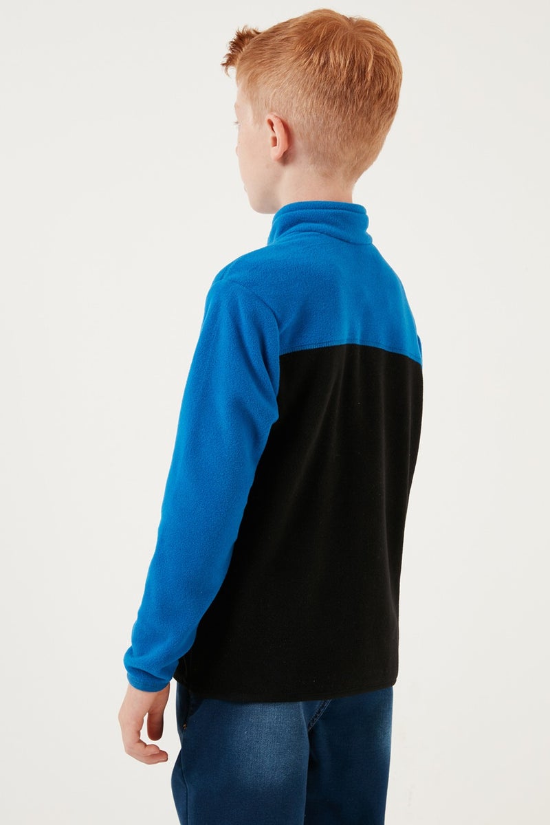 Soft Textured Half Zipper Color Block Stand Collar Fleece Unisex Children's Fleece 5905004