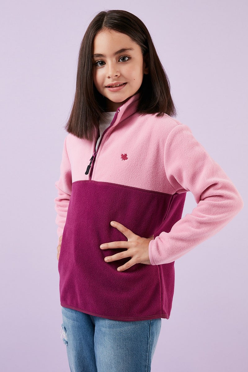 Soft Textured Half Zipper Color Block Stand Collar Fleece Unisex Children's Fleece 5905004