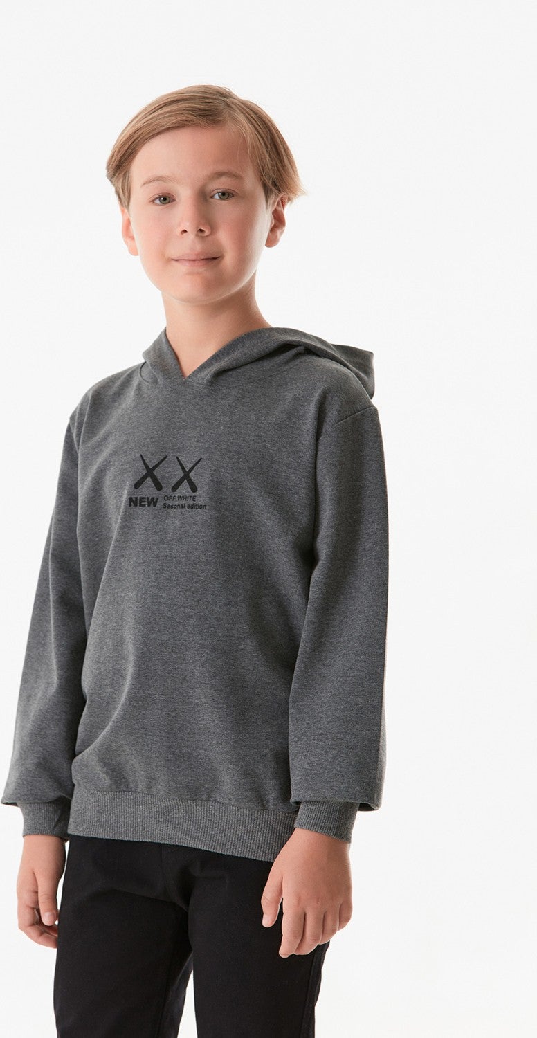 Text Printed Hooded Boy Sweatshirt